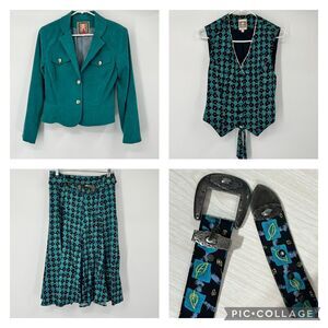 Womens VTG Desert West Small 4 Piece Skirt Suit Jacket Vest Belt Western Rodeo